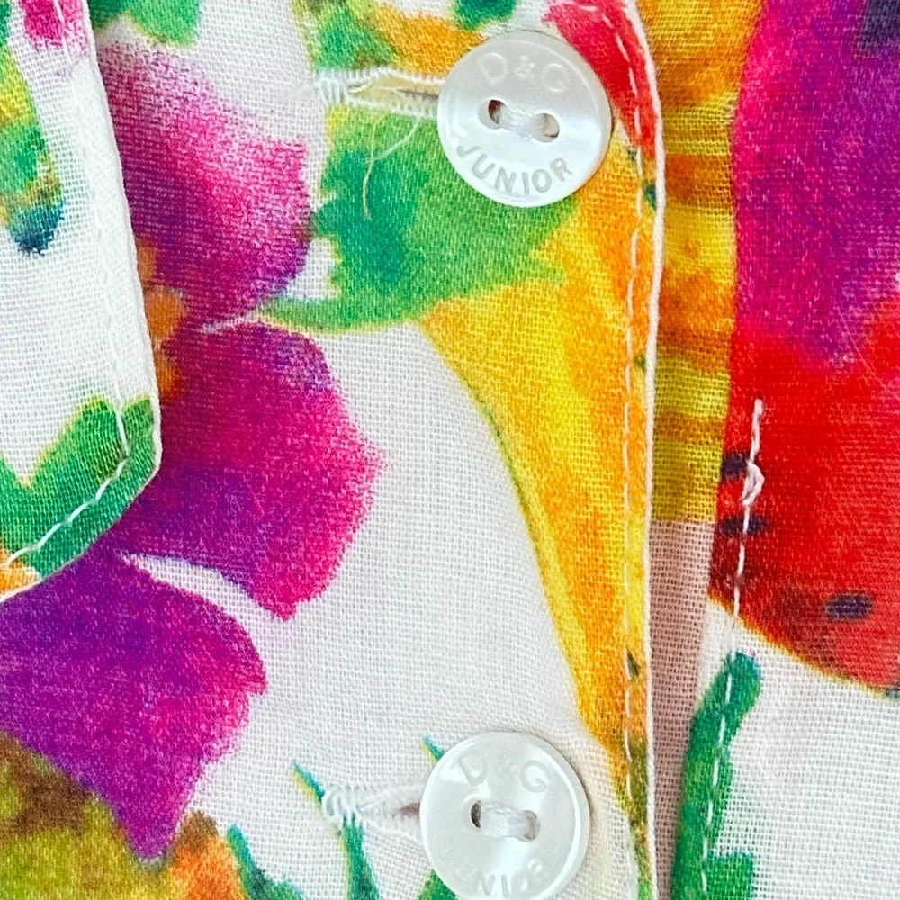 Dolce & Gabbana Girls Tropical Fruit Print Dress with Bright Multicolor Accents - Picture 4 of 8